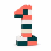 Número 1 en bloques de colores de marca para responder preguntas clave