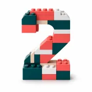 Número 2 en bloques de colores de marca para identificar el nivel correcto