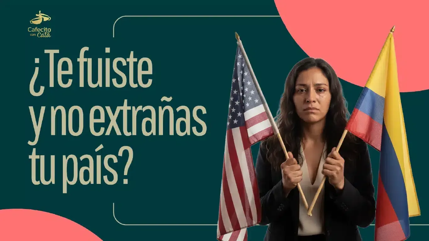 Mujer con banderas de Estados Unidos y Colombia para una reflexión sobre migrar y no extrañar el país de origen