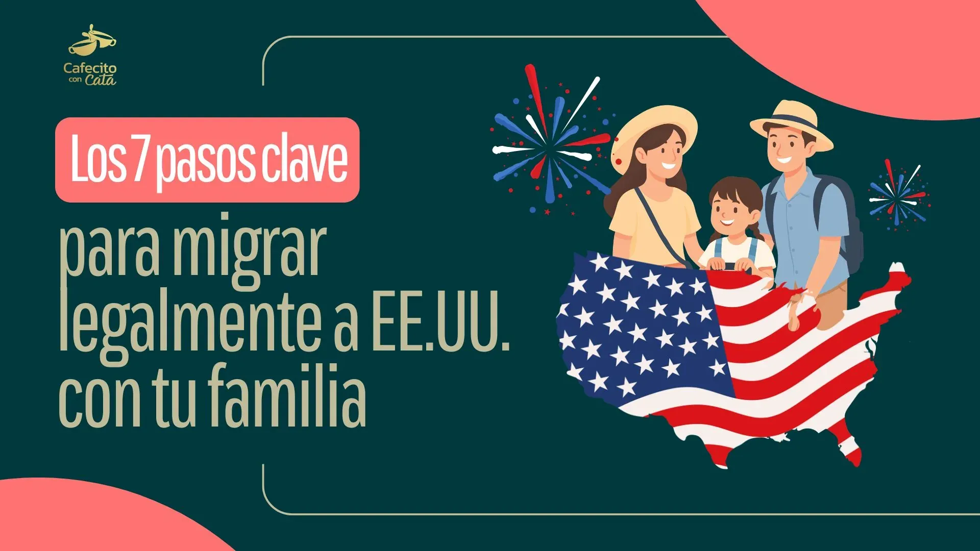 Familia frente a un mapa de Estados Unidos en una guía para preparar su migración legal