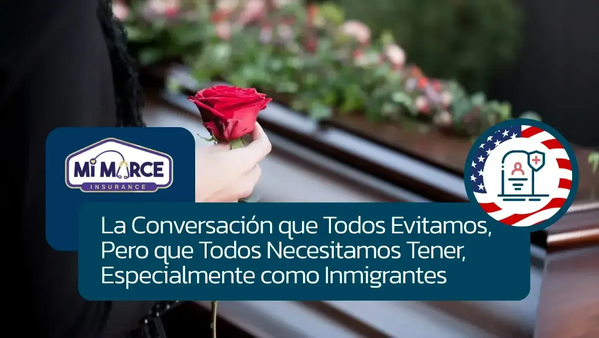 Rosa junto a un féretro y gráfico de seguro de vida para inmigrantes en Estados Unidos