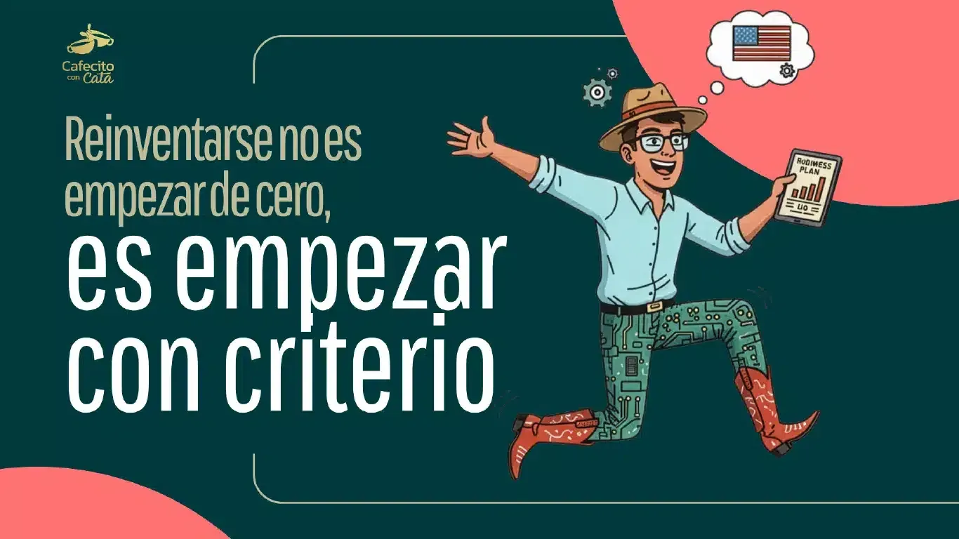 Ilustración de una persona con plan de negocios y bandera de Estados Unidos sobre reinventarse con criterio