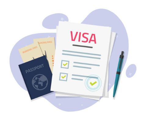 3.visa E2; Un pepel con el nombre de visa, papel en blanco y una pluma.
